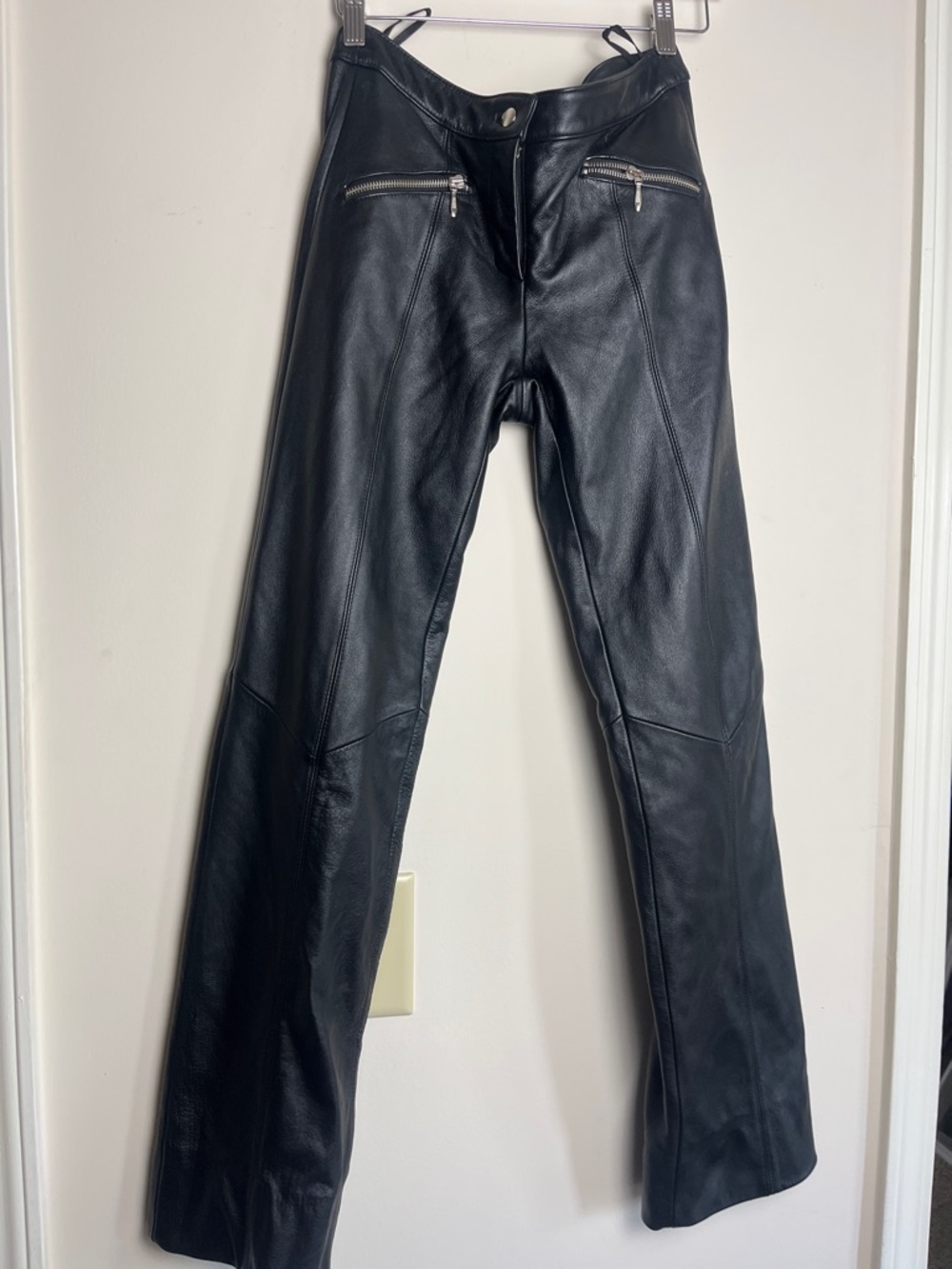 Black genuine Leather Zip Pocket Pants